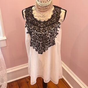 City Chic Size 14W Ivory Tank Top Black Lace/crochet Accent